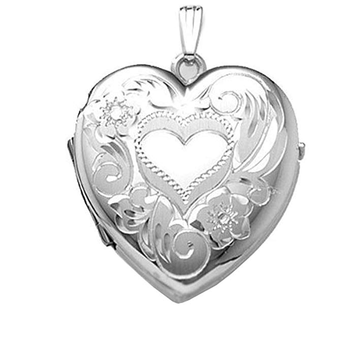 Sterling Silver Heart Four Photo Locket 1-1/4 Inch X 1-1/4 Inch Solid Sterling Silver