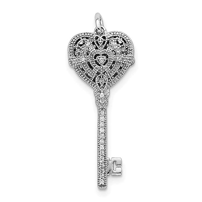 Sterling Silver Rhodium Plated Synthetic CZ Heart Key Locket