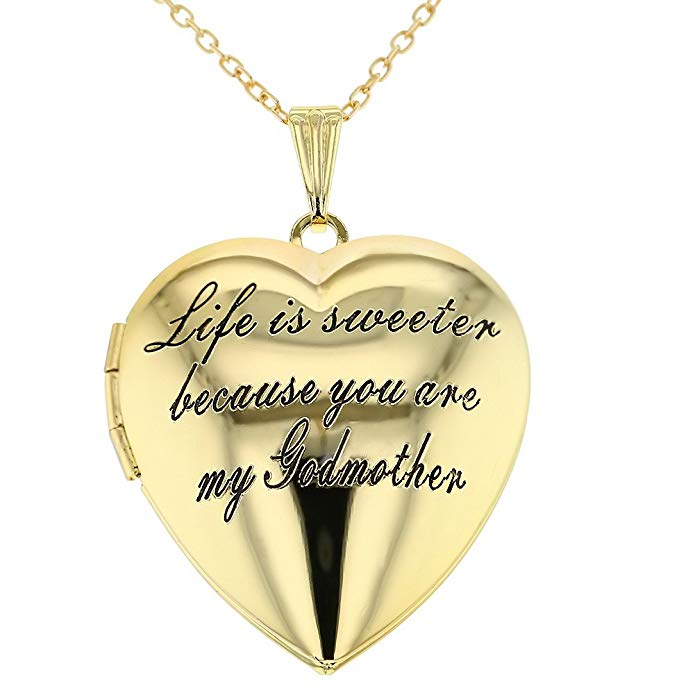 In Season Jewelry Heart Locket Love Godmother Necklace Goddaughter Pendant 19