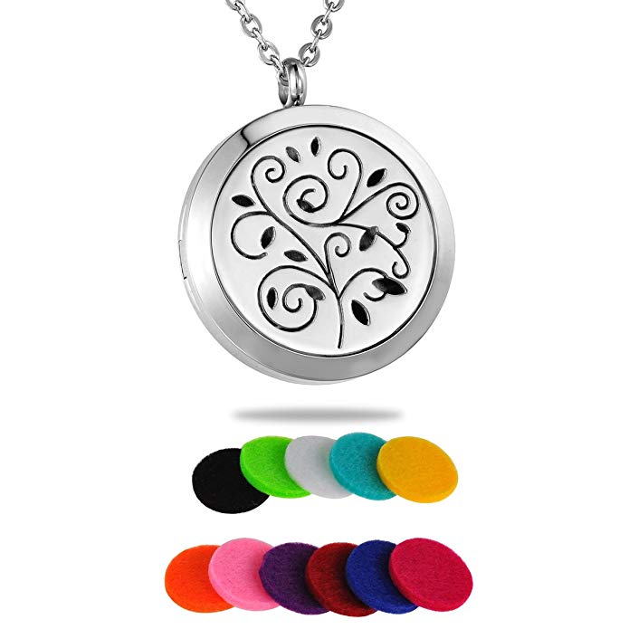 HooAMI Aromatherapy Essential Oil Diffuser Necklace - Stainless Steel Fragrance Locket Pendant