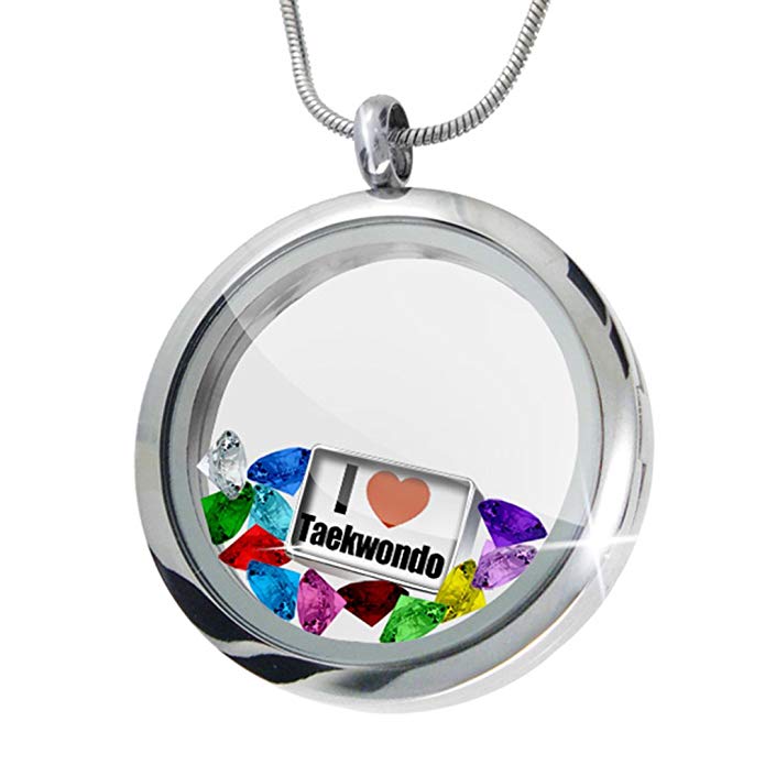 NEONBLOND Floating Locket Set I Love Taekwondo + 12 Crystals + Charm