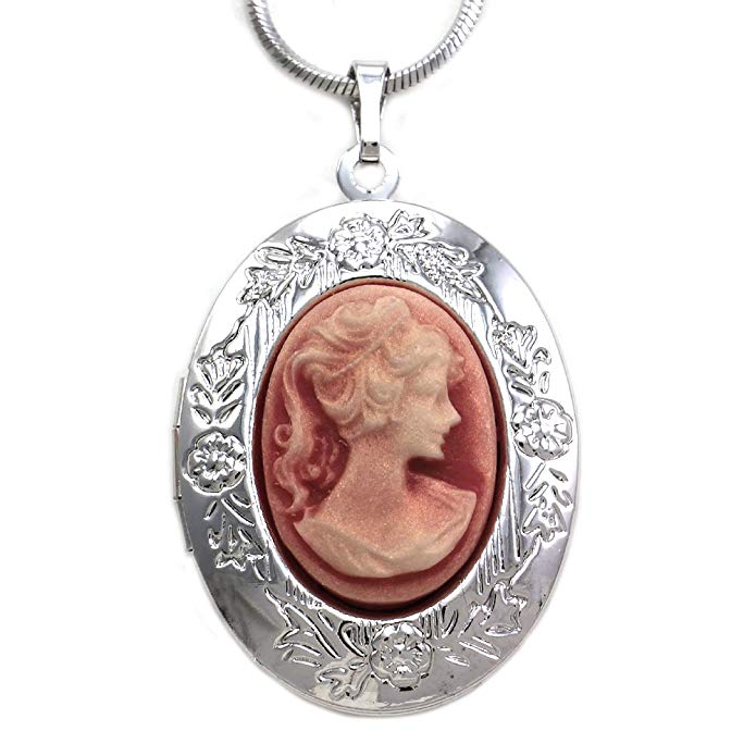 Soulbreezecollection Pink Cameo Necklace Locket Pendant Charm for Women