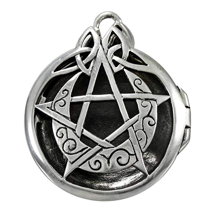 Sterling Silver Crescent Moon Pentacle Pentagram Locket