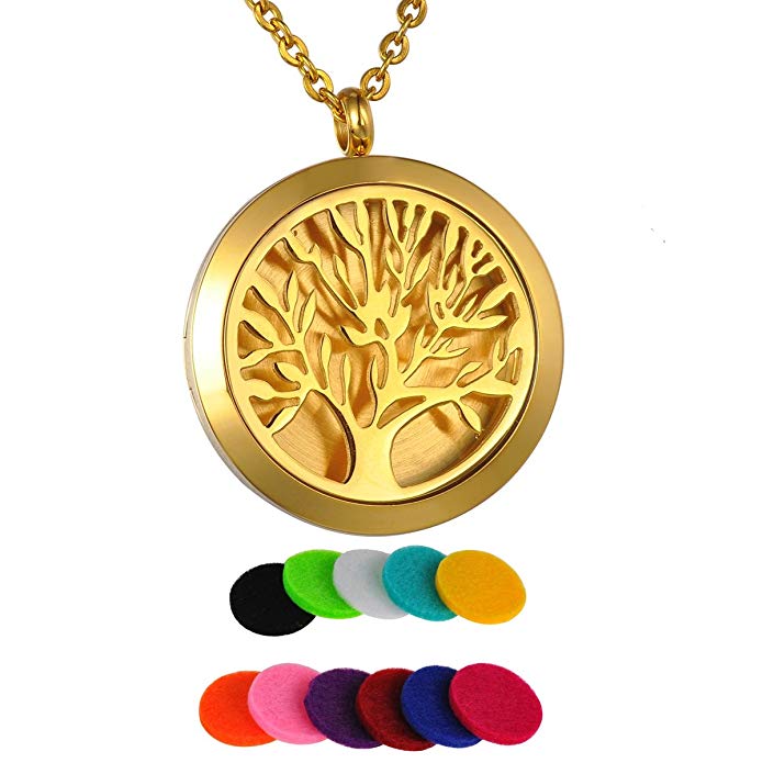 HooAMI Tree of Life Aromatherapy Essential Oil Diffuser Necklace - Stainless Steel Locket Pendant