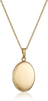 14k Gold Polished Oval Locket Necklace, 18