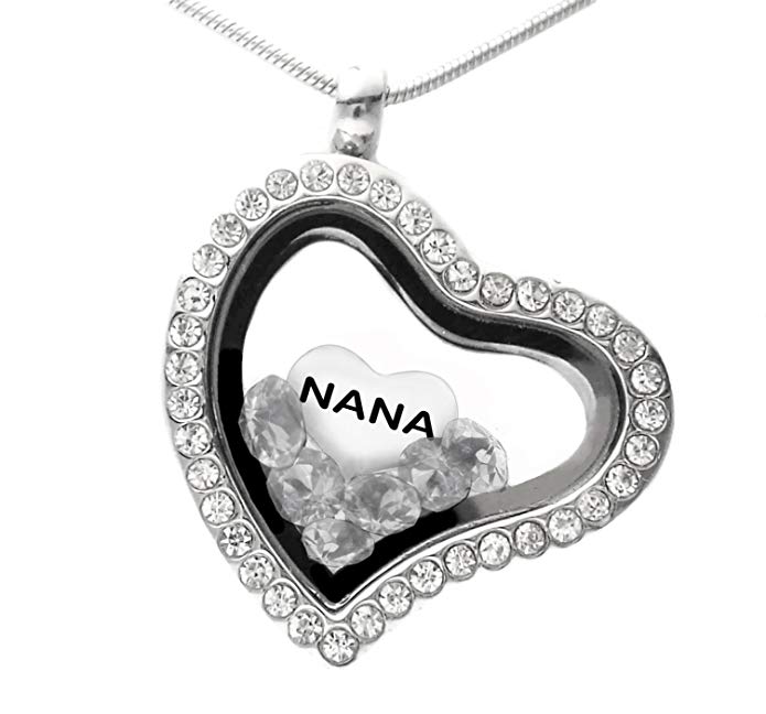 Truly Charming NANA Memory Locket Necklace With Crystals from Swarovski and a Floating Charm 18