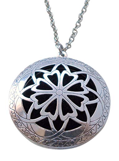 Aromatherapy Essential Oils Diffuser Necklace with 5 Pads (Vintage Design, 32mm)