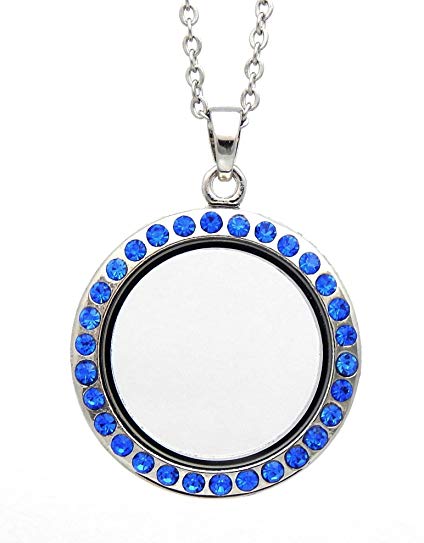 Cherityne 30mm Round 316L Stainless Steel Sapphire Blue Crystal Floating Charm Locket Necklace