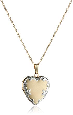 14k Yellow Gold Two-Tone Embossed Heart Locket Necklace, 18