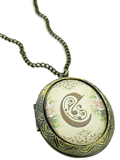 Fallen Saint Floral Initial C Cameo Locket Necklace