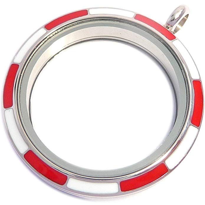 Red and White Enamel Big Round Stainless Steel Locket for Floating Charms