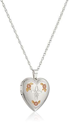 Satin Finished Hand Engraved Heart Shaped Pendant with Tricolor Locket Necklace, 18