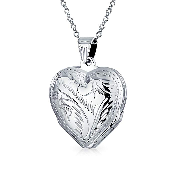 Etched Four Way Heart Shaped Locket Pendant Sterling Silver 18 Inches