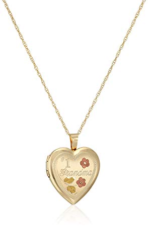 14k Gold-Filled Satin Finished Hand Engraved #1 Grandma Heart Pendant with Tricolor Locket Necklace, 18