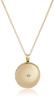 14k Gold-Filled Polished Round Pendant with Genuine Diamond Locket Necklace, 18