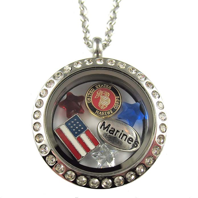 FCL Designs - Marine Corps Theme Floating Charm Locket Necklace