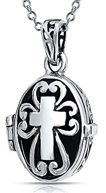 Religious Cross Gothic Poison Locket Pendant Sterling Silver Necklace 18 Inches