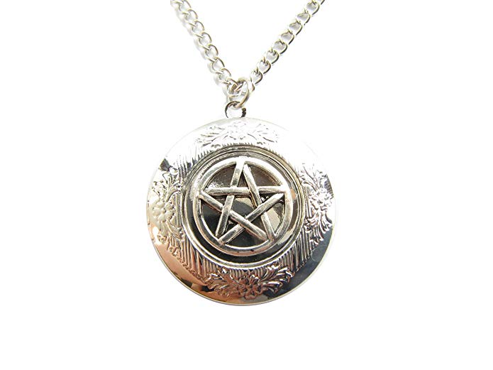 Ancient Silver Tone Supernatural Inspired Pentagram Locket Necklaces Jewelry