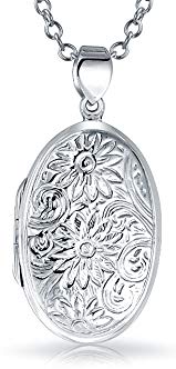 Sunflower Oval Locket Pendant Sterling Silver Necklace 18 Inches