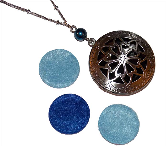 Diffuser Locket Necklace Ornate Filigree Great for Essential Oil Aromatherapy Scent Diffuser Set of Pads