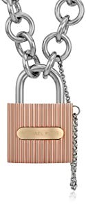 Michael Kors Tri Tone Ridged Padlock Link Statement Locket Necklace