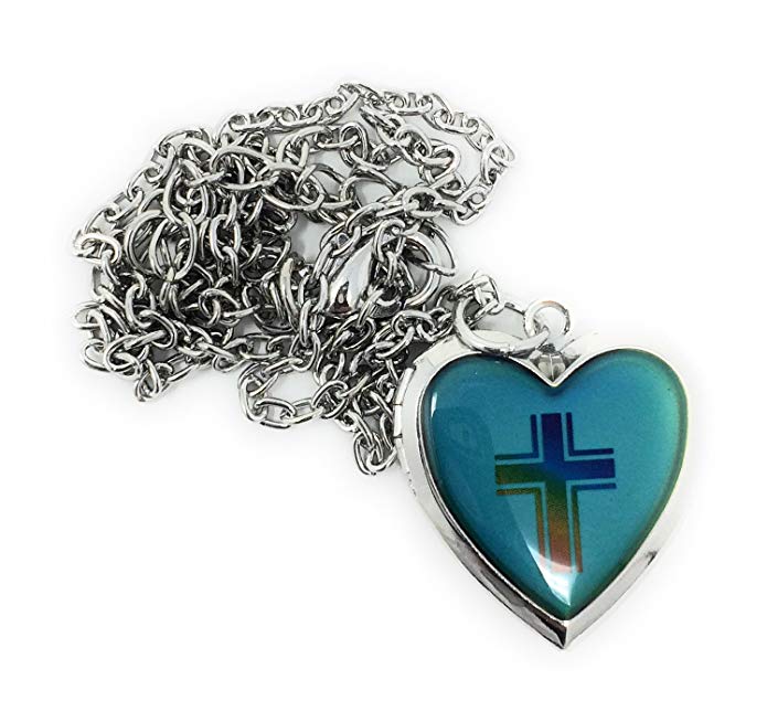 Heart and Cross Mood Locket - Christian Necklace - Mood Predictor