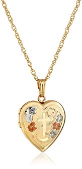 14k Yellow Gold-Filled Engraved Cross Heart Locket, 18