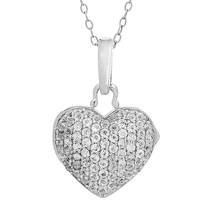 Sterling Silver-White Topaz-Heart Shaped-Custom Photo Locket Necklace ...